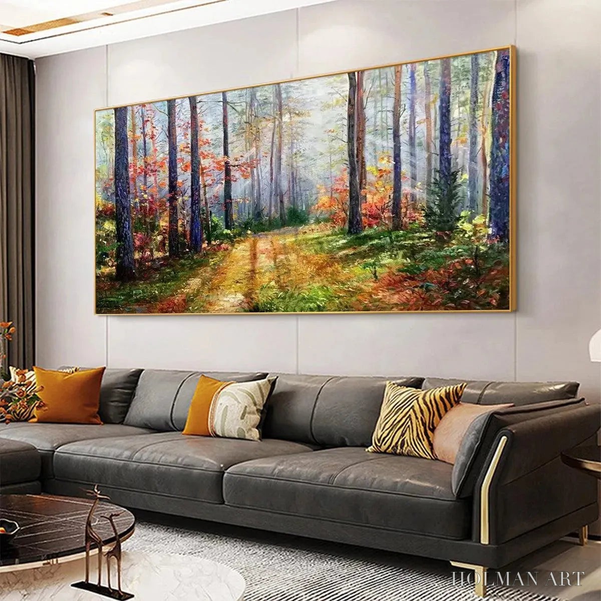 HOLMAN ART Autumn Forest Path – Panoramic Forest Landscape Painting, Autumn Colors , Nature Decor, Canvas Artwork - image 4