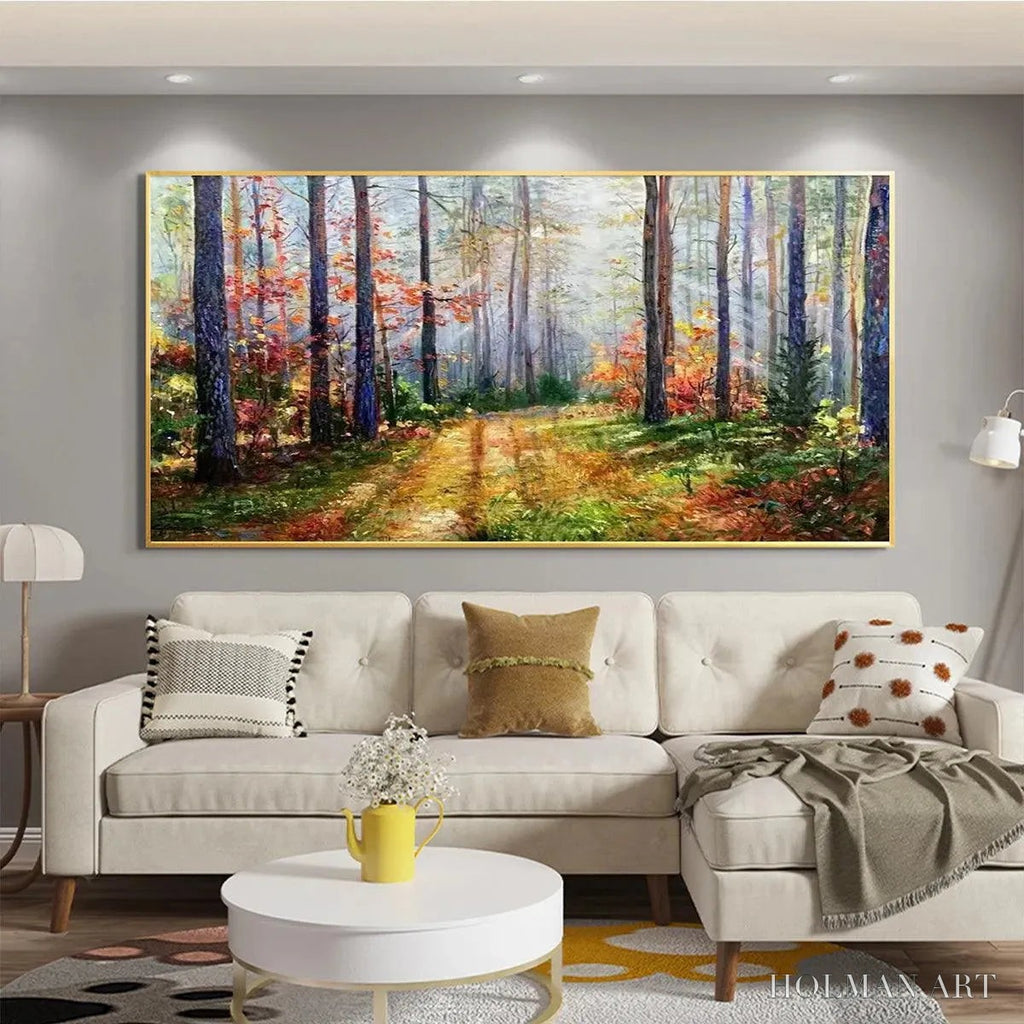 HOLMAN ART Autumn Forest Path – Panoramic Forest Landscape Painting, Autumn Colors , Nature Decor, Canvas Artwork - image 6