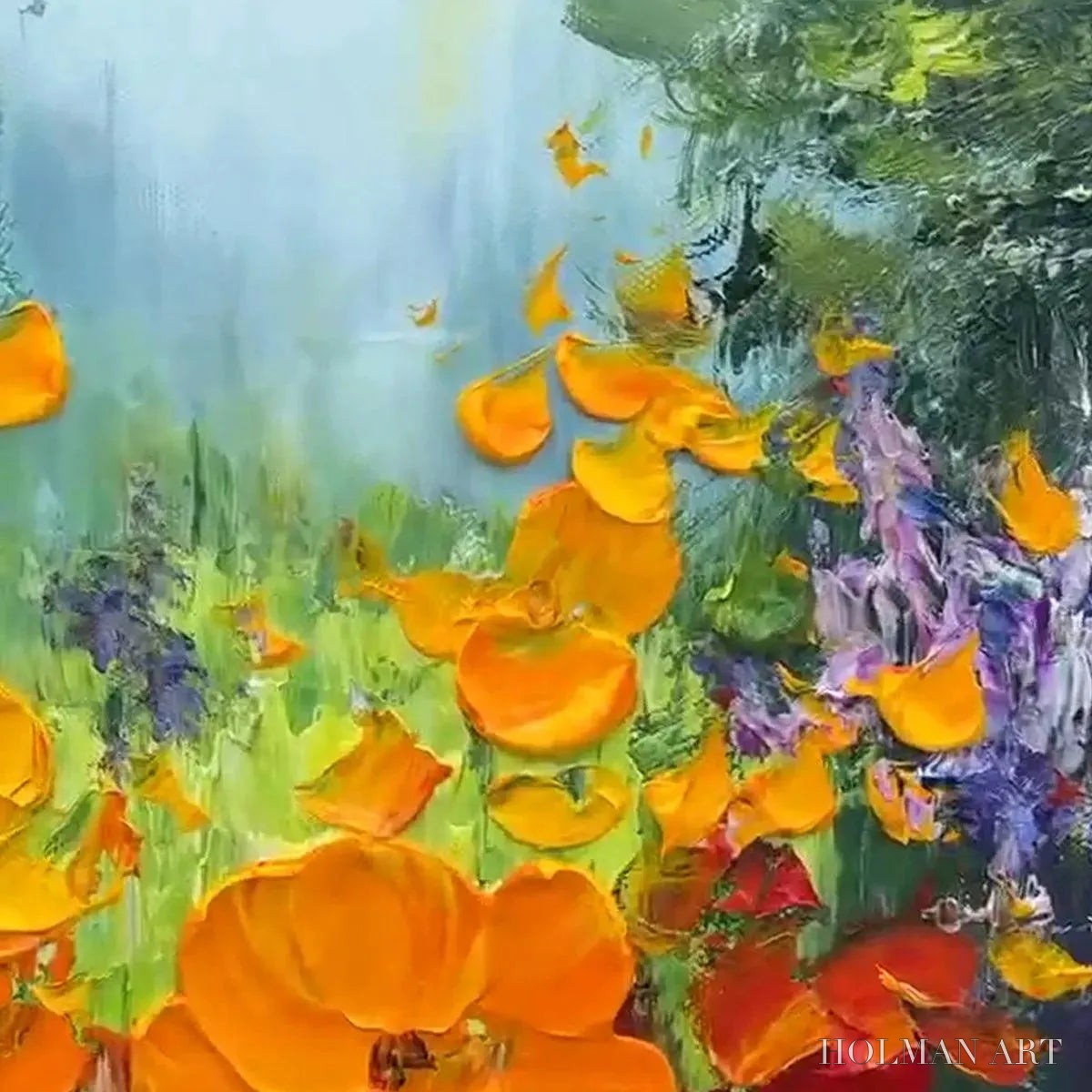 HOLMAN ART Wild Flower Meadow – Textured Floral Landscape Painting, Impasto , Panoramic Canvas, Nature Decor - image 3