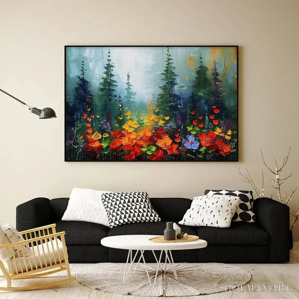 HOLMAN ART Wild Flower Meadow – Textured Floral Landscape Painting, Impasto , Panoramic Canvas, Nature Decor - image 4