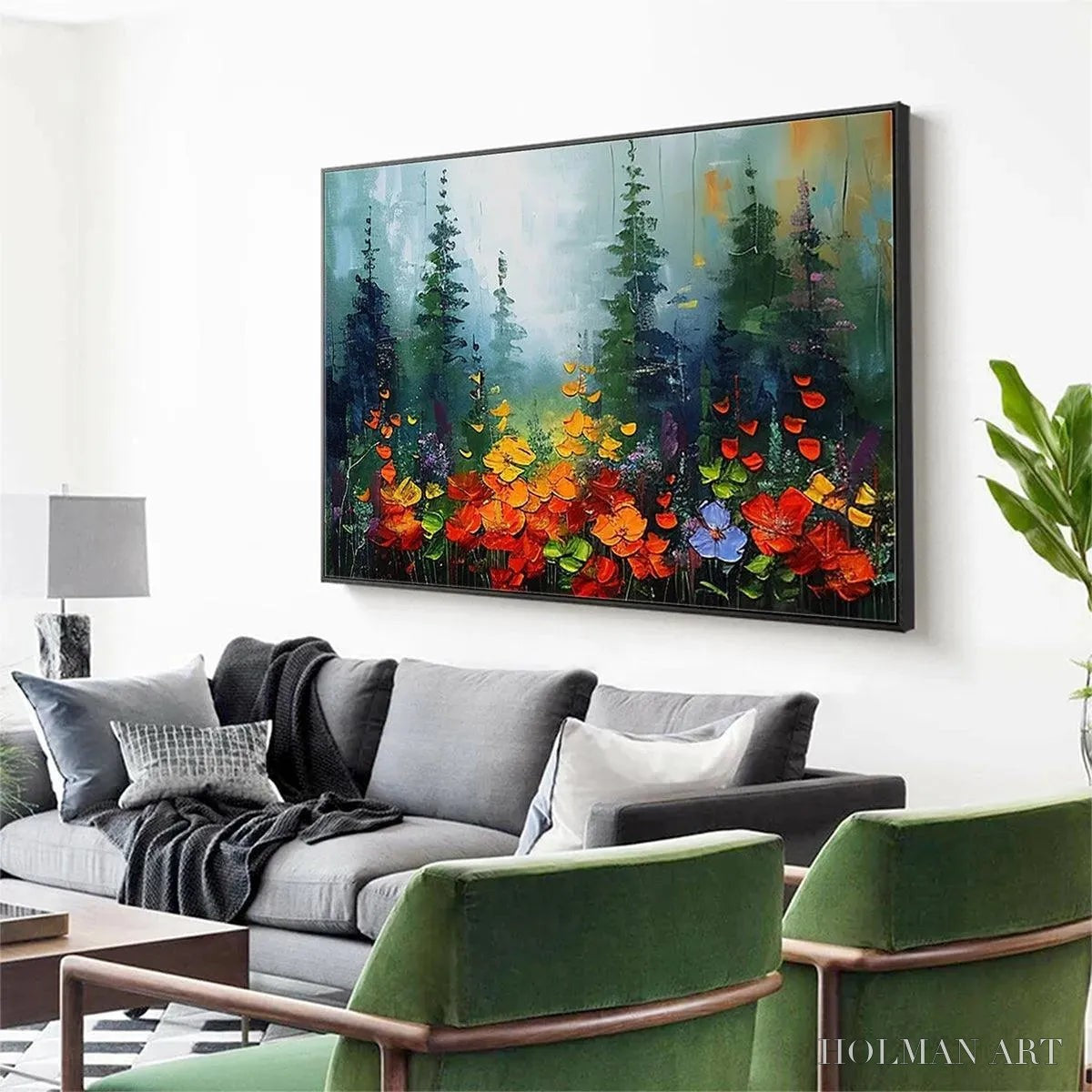 HOLMAN ART Wild Flower Meadow – Textured Floral Landscape Painting, Impasto , Panoramic Canvas, Nature Decor - image 5
