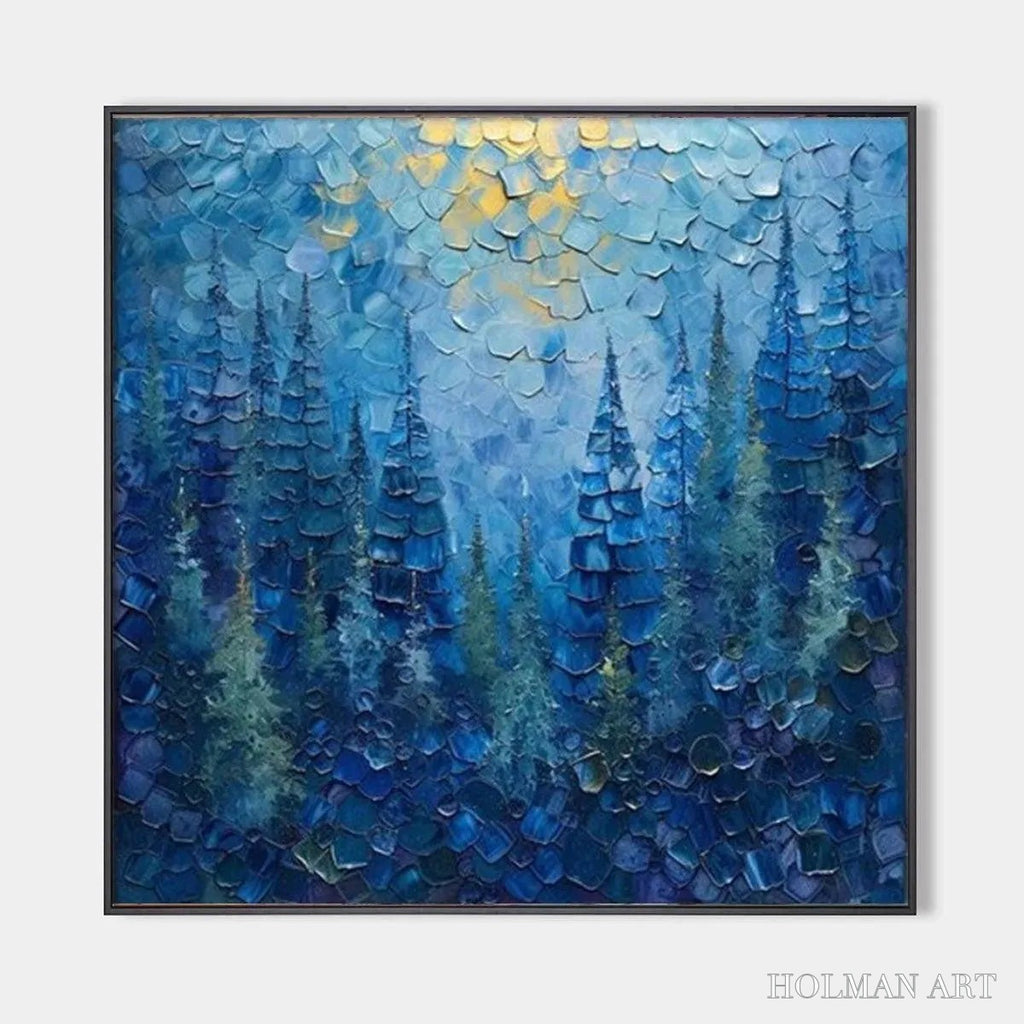 HOLMAN ART Blue Forest – Textured Forest Painting, Blue Landscape , Square Canvas, Impasto Decor - image 1