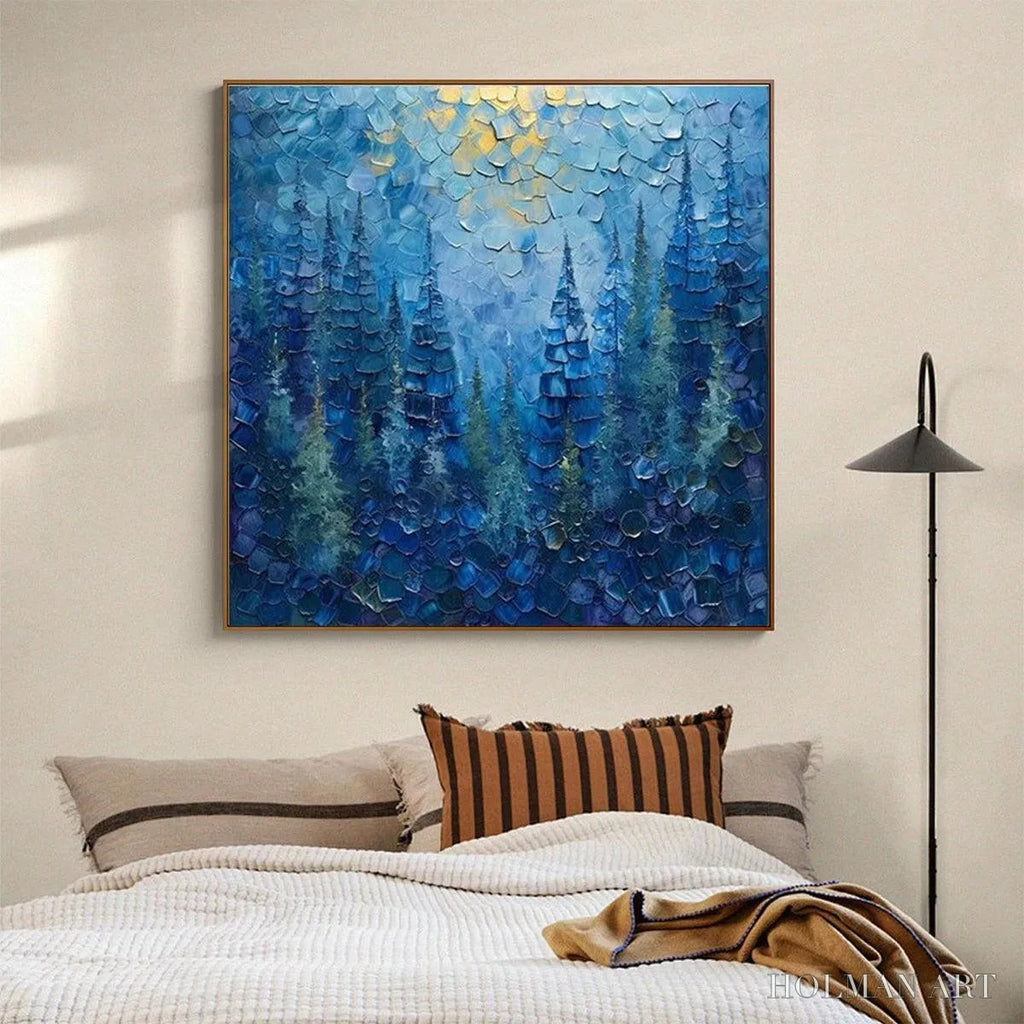 HOLMAN ART Blue Forest – Textured Forest Painting, Blue Landscape , Square Canvas, Impasto Decor - image 2