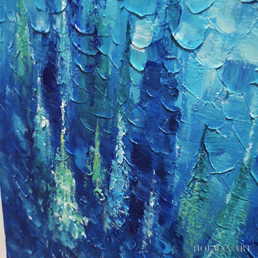 HOLMAN ART Blue Forest – Textured Forest Painting, Blue Landscape , Square Canvas, Impasto Decor - image 3
