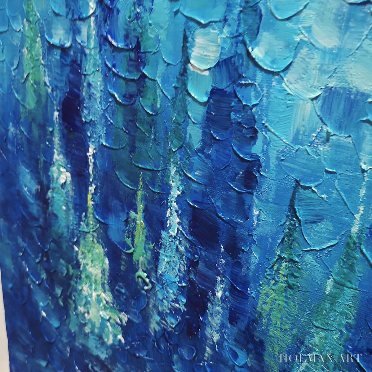 HOLMAN ART Blue Forest – Textured Forest Painting, Blue Landscape , Square Canvas, Impasto Decor - image 3