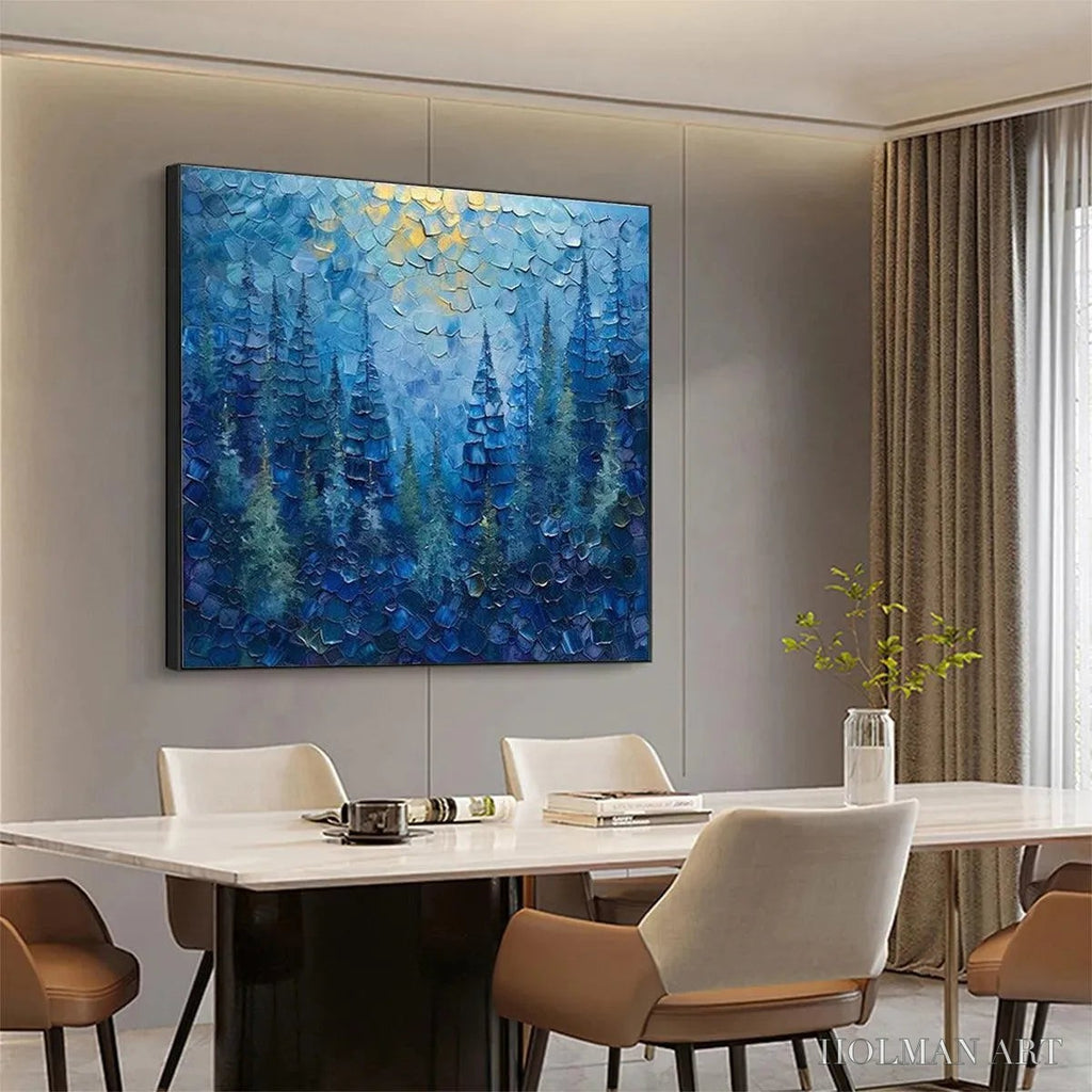 HOLMAN ART Blue Forest – Textured Forest Painting, Blue Landscape , Square Canvas, Impasto Decor - image 5