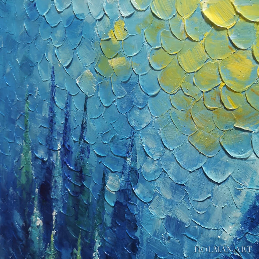 HOLMAN ART Blue Forest – Textured Forest Painting, Blue Landscape , Square Canvas, Impasto Decor - image 6