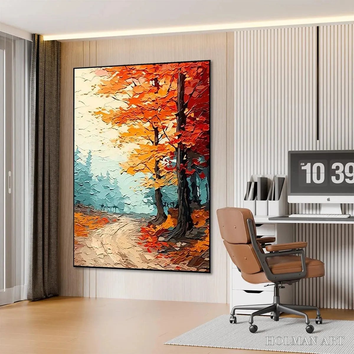 HOLMAN ART Autumn Path – Textured Forest Path Painting, Orange and Blue , Vertical Canvas, Impasto Decor - image 4