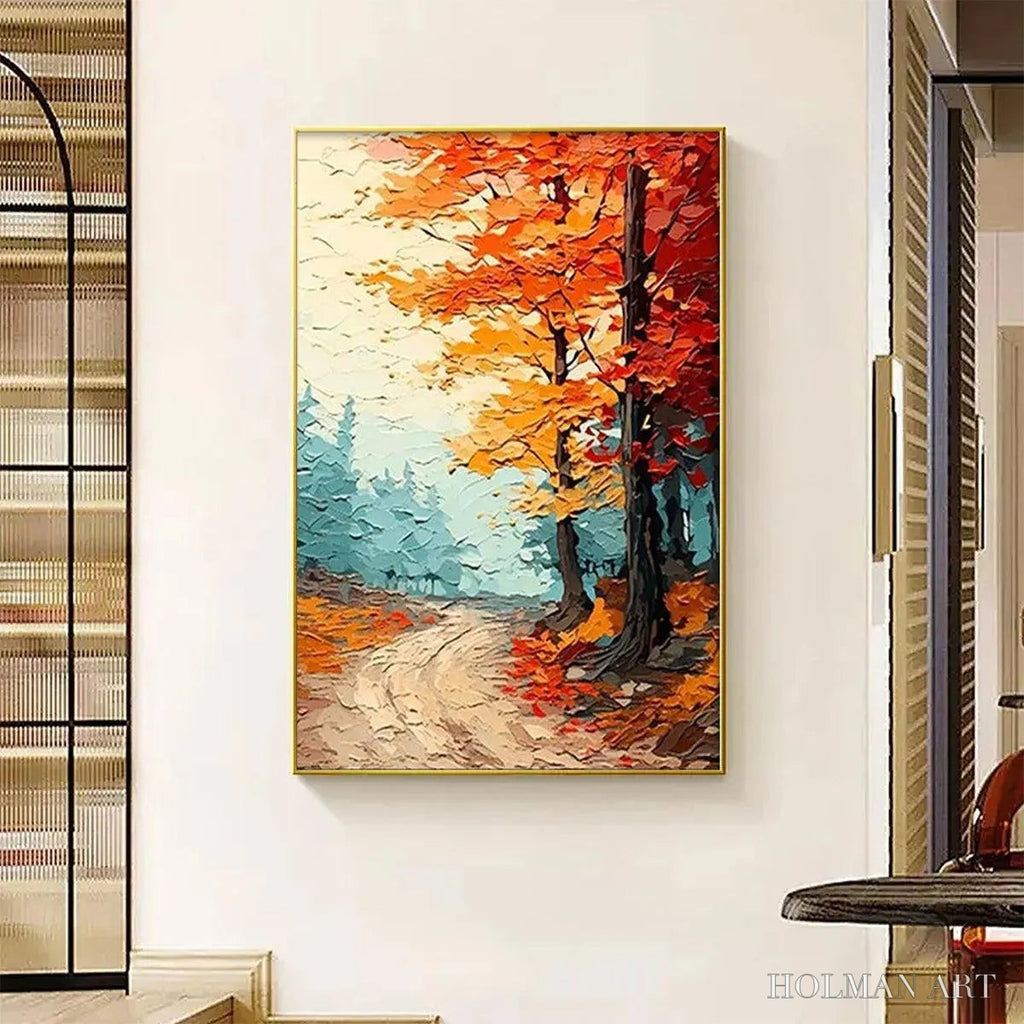 HOLMAN ART Autumn Path – Textured Forest Path Painting, Orange and Blue , Vertical Canvas, Impasto Decor - image 6