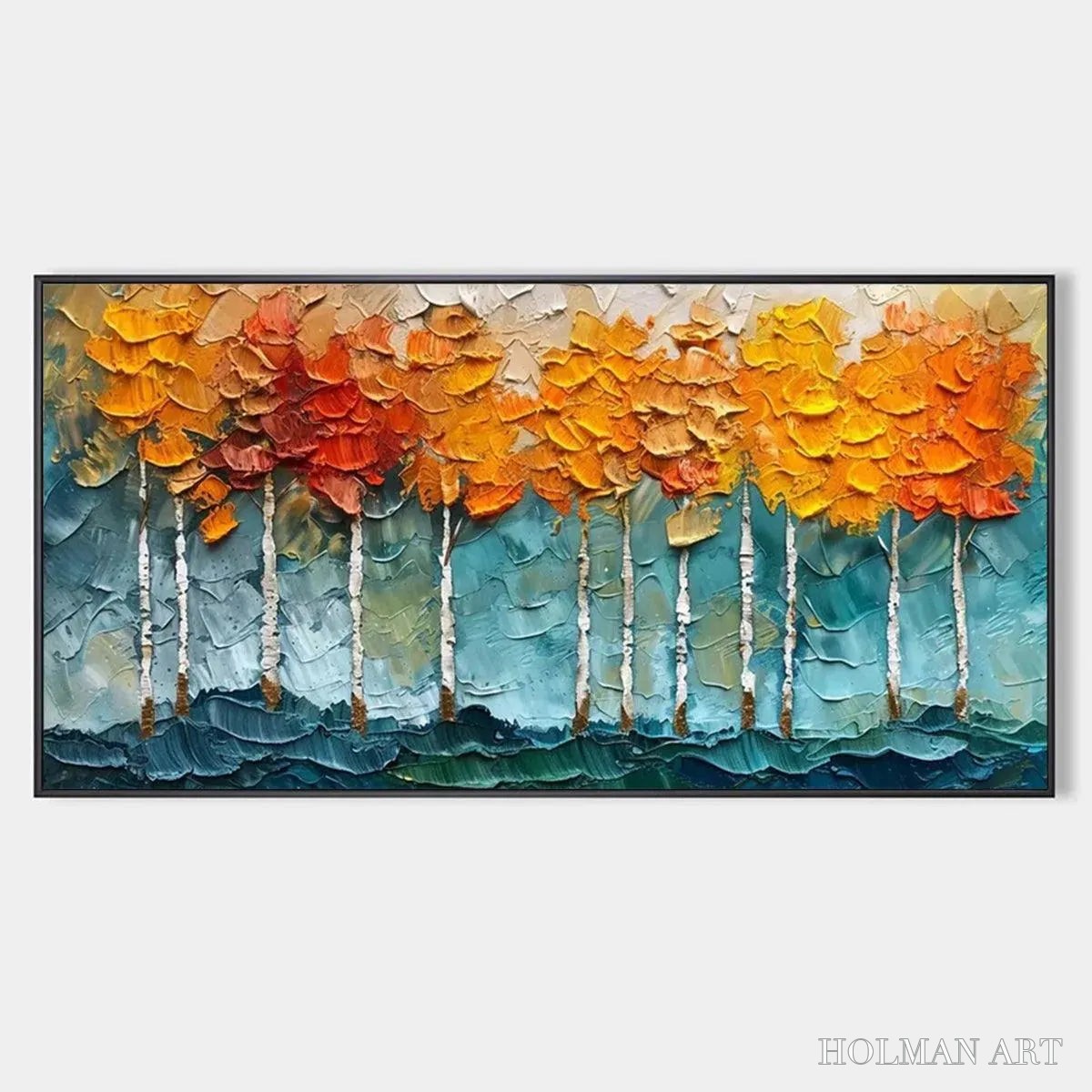 HOLMAN ART Golden Aspen – Textured Forest Painting, Impasto , Horizontal Canvas, Autumn Decor - image 1