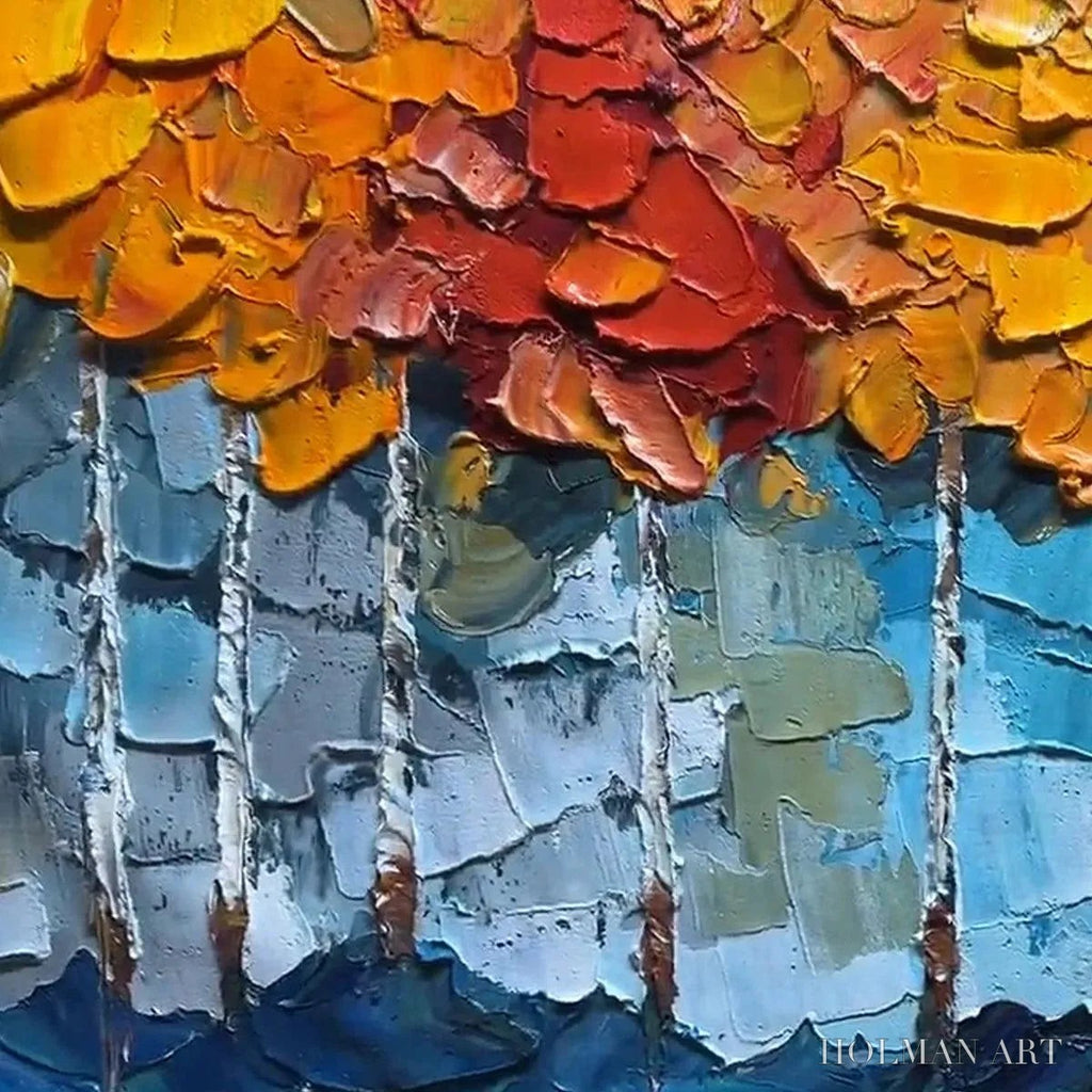 HOLMAN ART Golden Aspen – Textured Forest Painting, Impasto , Horizontal Canvas, Autumn Decor - image 3