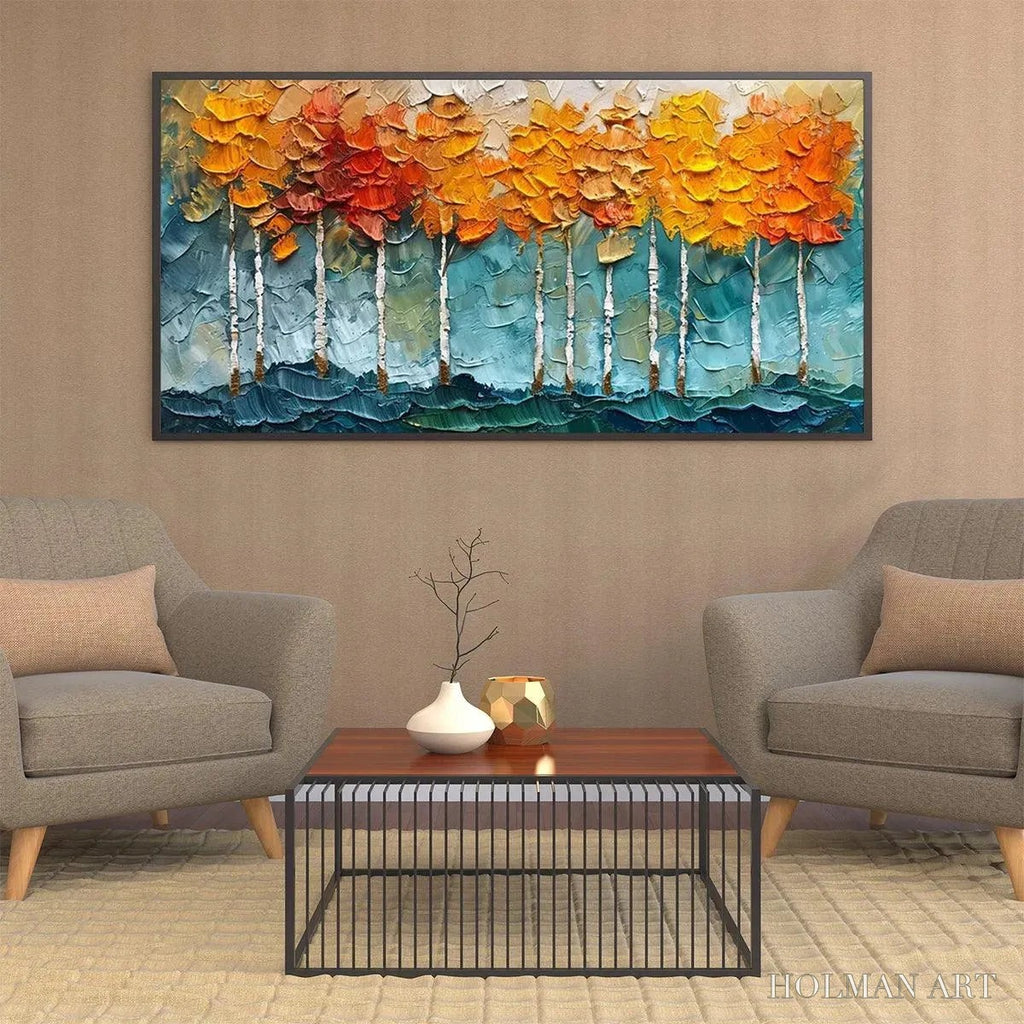 HOLMAN ART Golden Aspen – Textured Forest Painting, Impasto , Horizontal Canvas, Autumn Decor - image 4