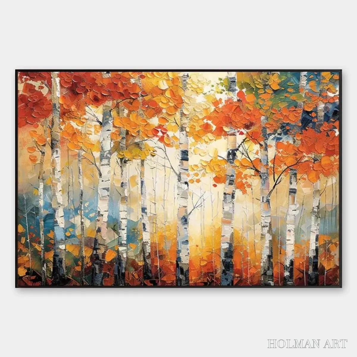 HOLMAN ART Autumn Aspen – Textured Forest Painting, Impasto , Horizontal Canvas, Fall Decor - image 1