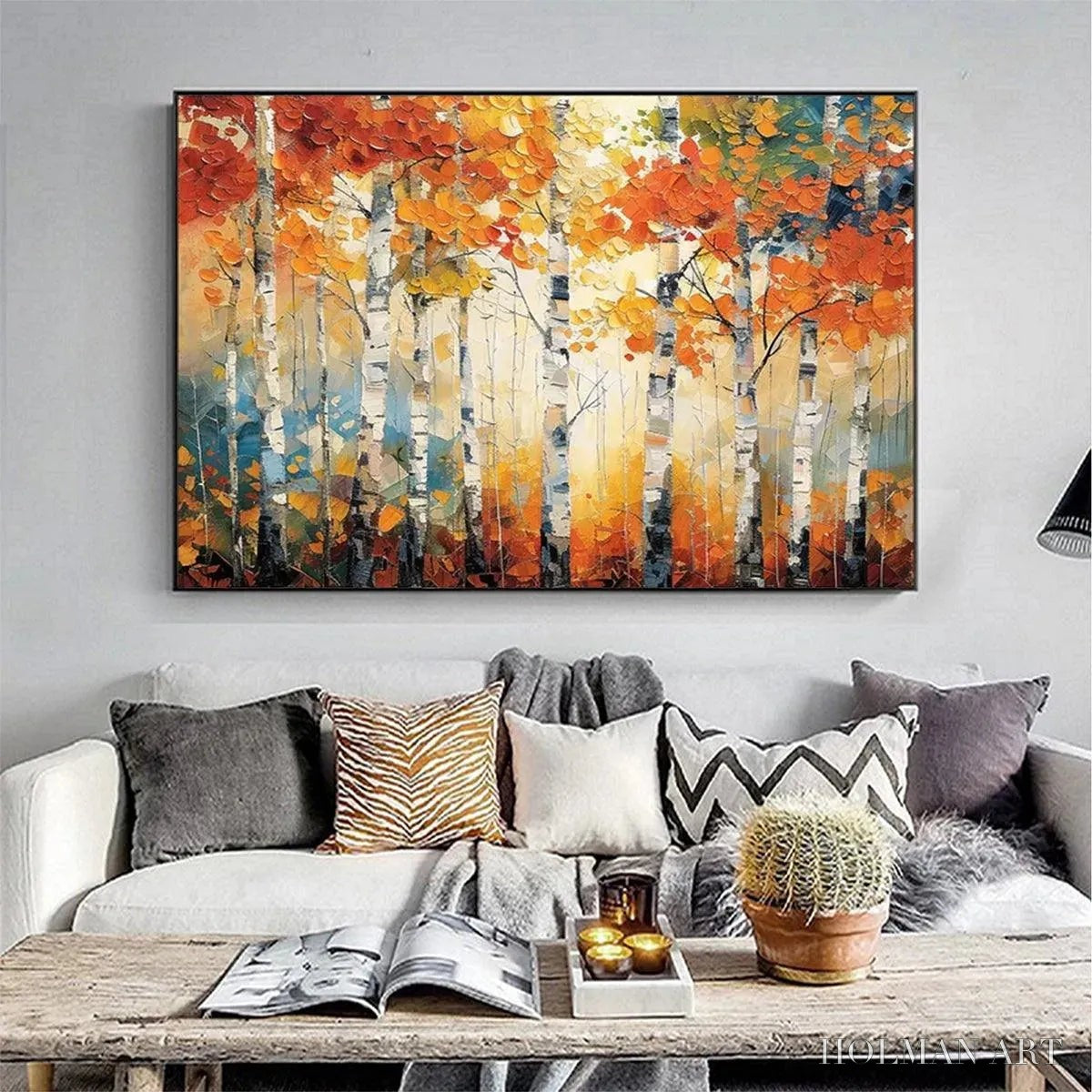 HOLMAN ART Autumn Aspen – Textured Forest Painting, Impasto , Horizontal Canvas, Fall Decor - image 2