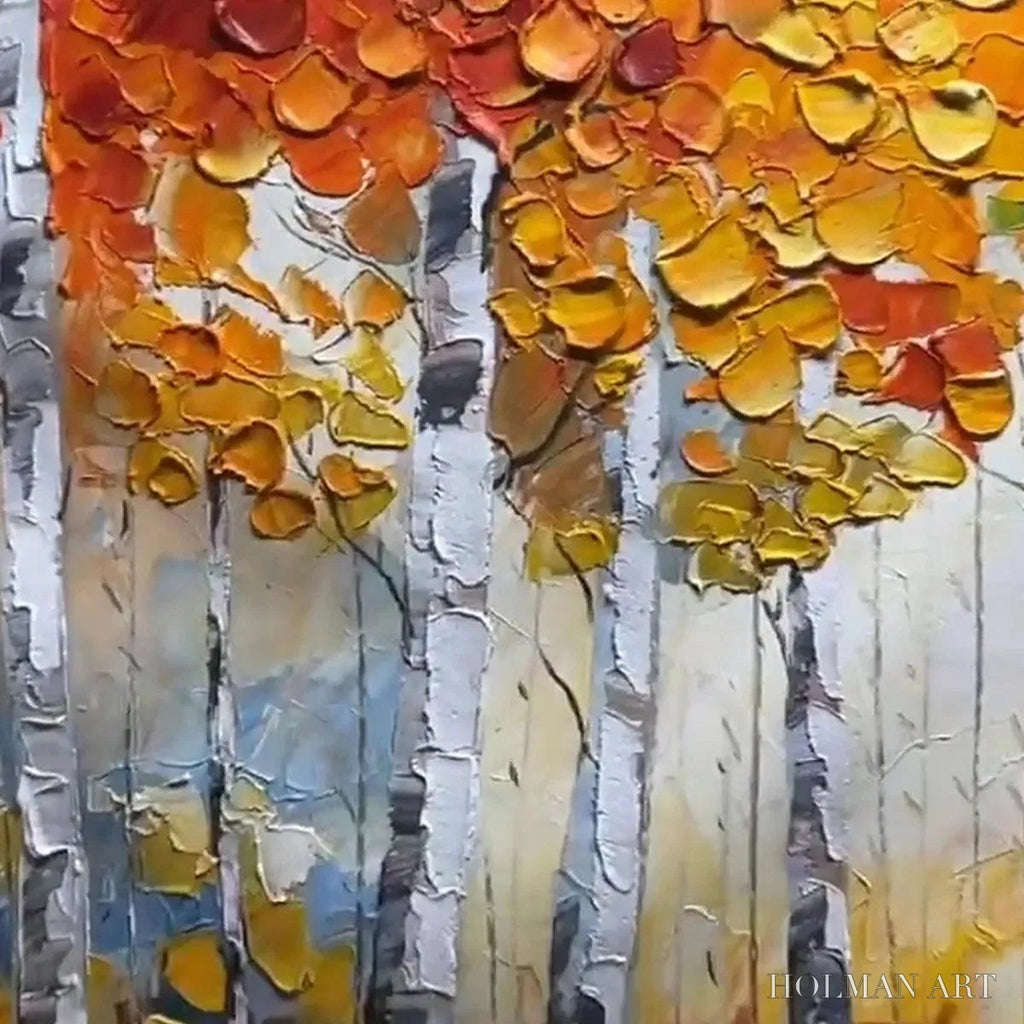 HOLMAN ART Autumn Aspen – Textured Forest Painting, Impasto , Horizontal Canvas, Fall Decor - image 3