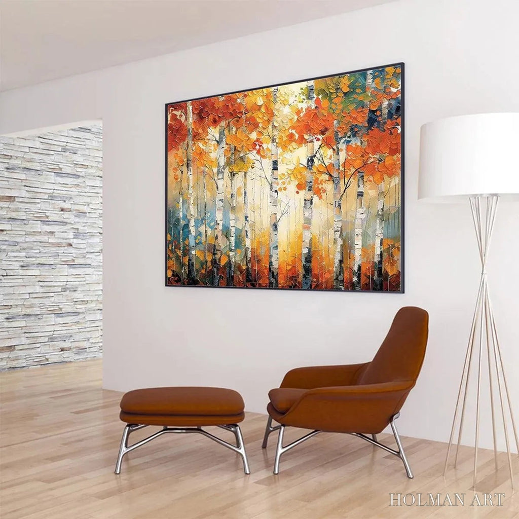 HOLMAN ART Autumn Aspen – Textured Forest Painting, Impasto , Horizontal Canvas, Fall Decor - image 4
