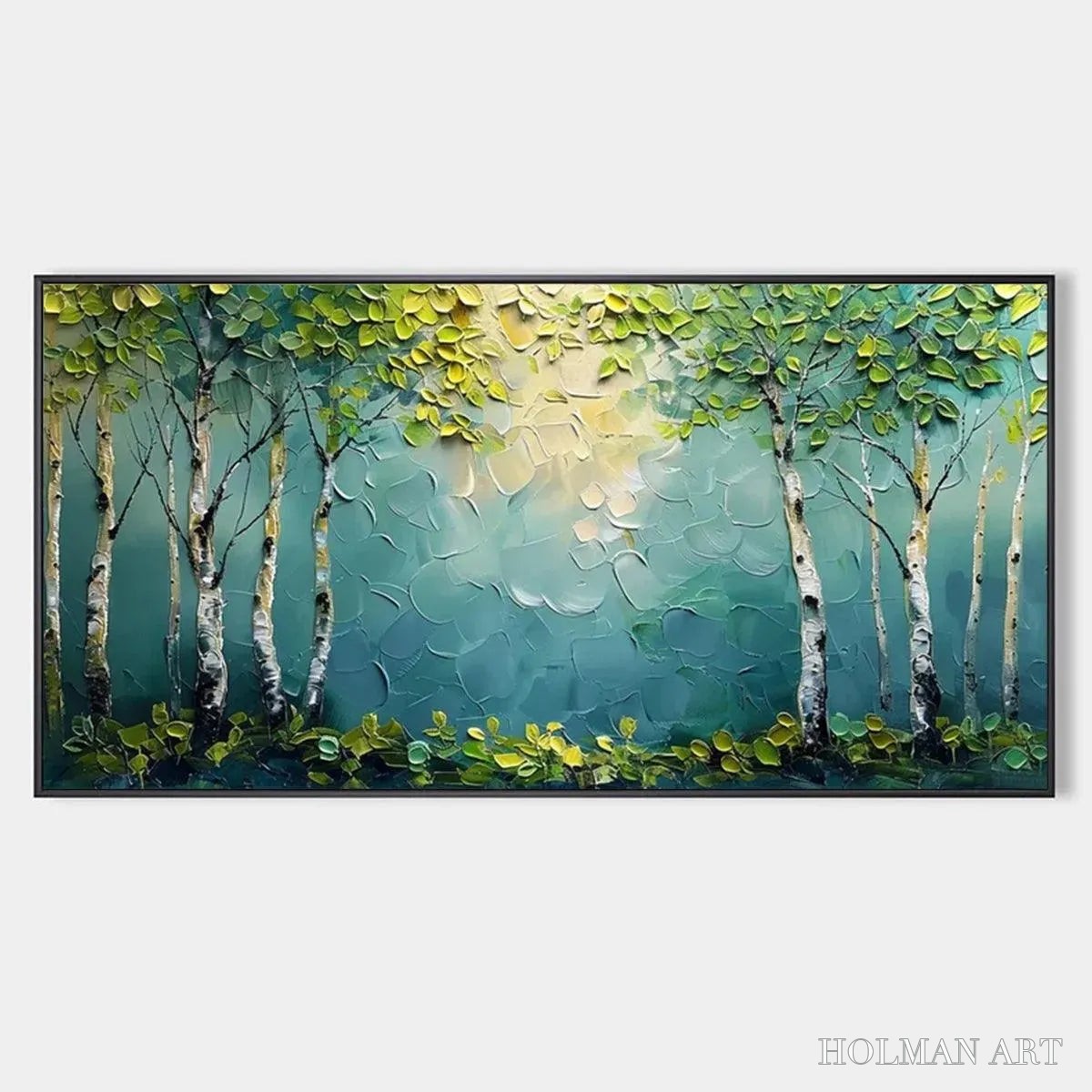 HOLMAN ART Birch Grove – Textured Forest Painting, Impasto , Horizontal Canvas, Birch Tree Decor - image 1