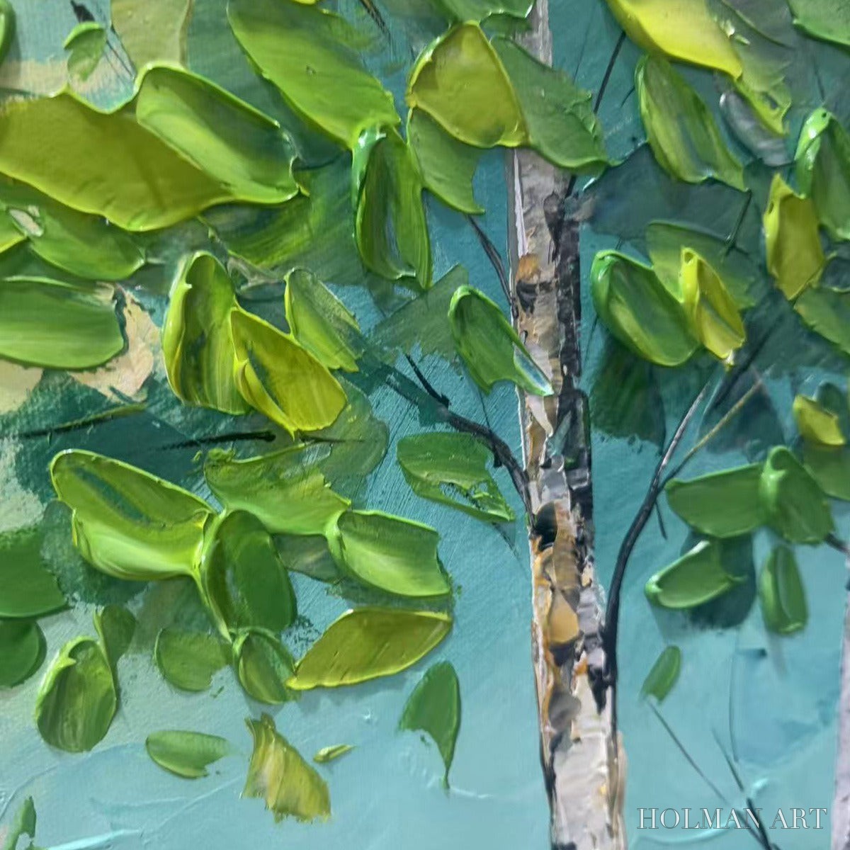 HOLMAN ART Birch Grove – Textured Forest Painting, Impasto , Horizontal Canvas, Birch Tree Decor - image 3
