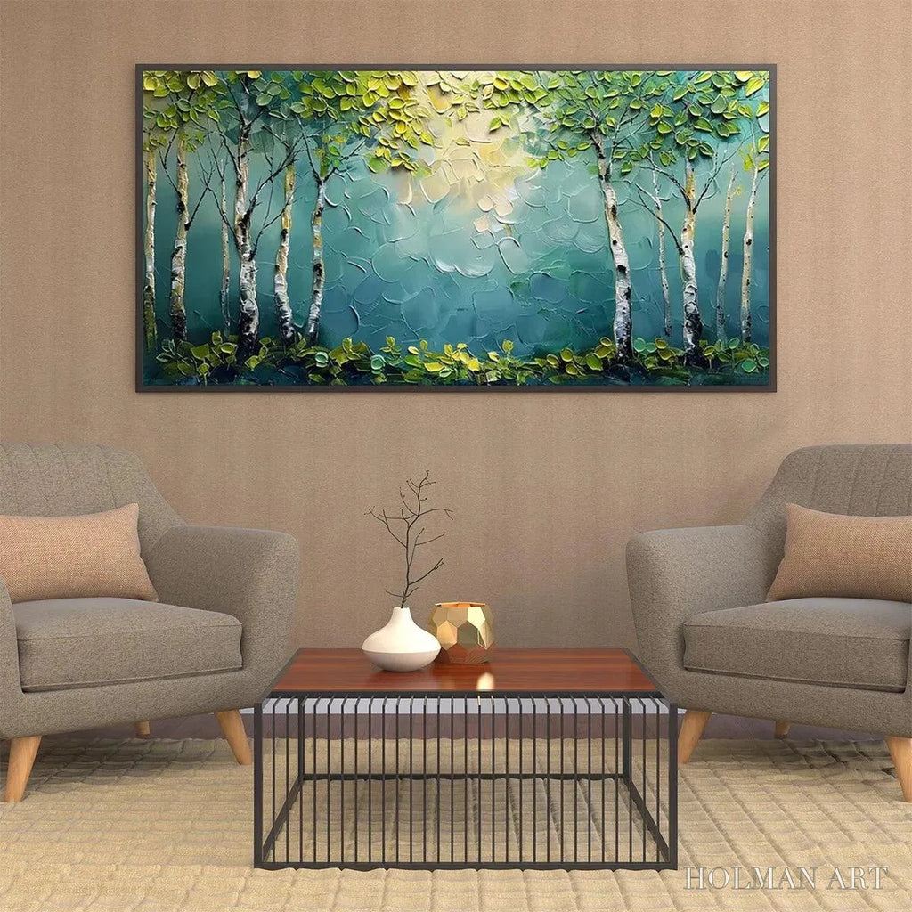 HOLMAN ART Birch Grove – Textured Forest Painting, Impasto , Horizontal Canvas, Birch Tree Decor - image 4