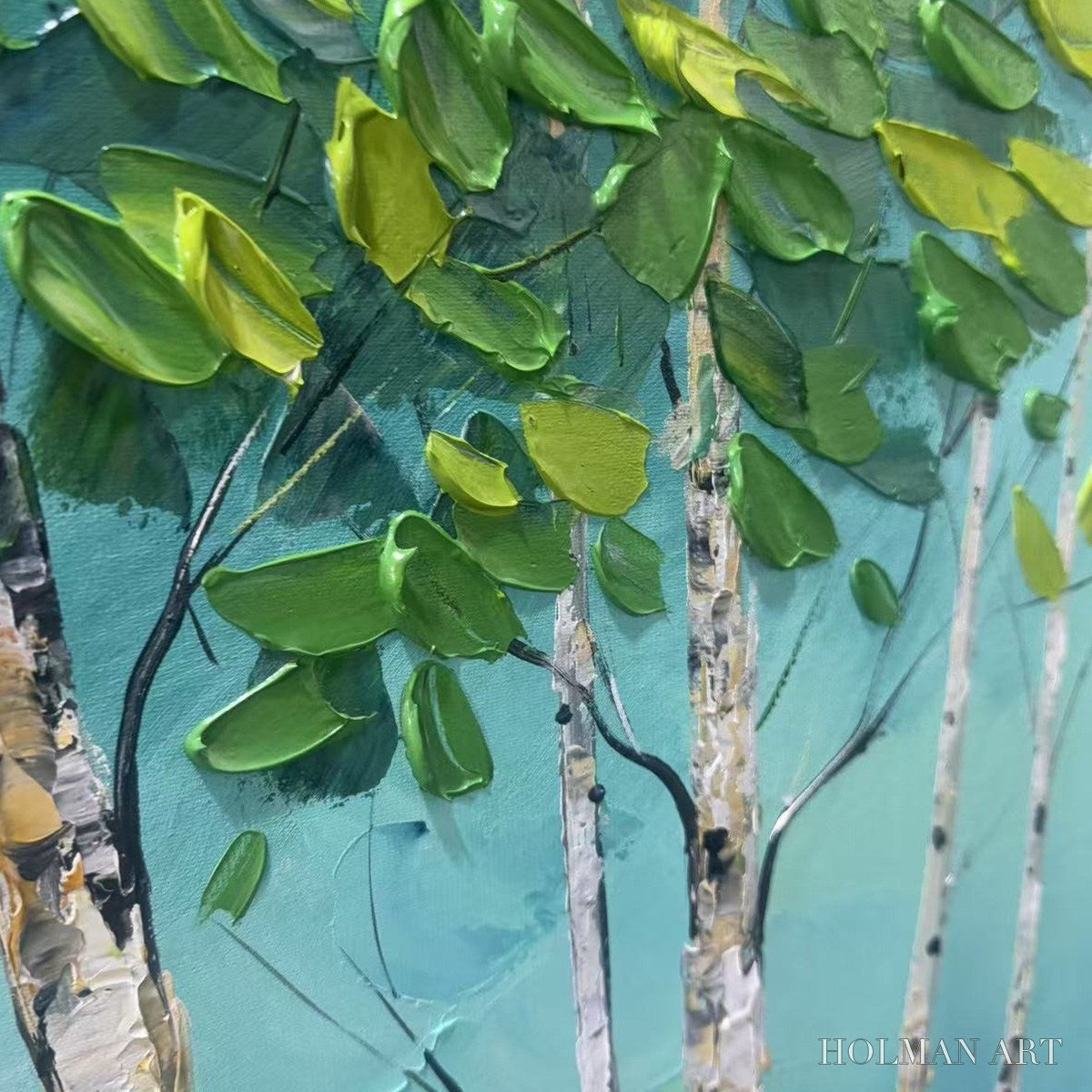 HOLMAN ART Birch Grove – Textured Forest Painting, Impasto , Horizontal Canvas, Birch Tree Decor - image 6