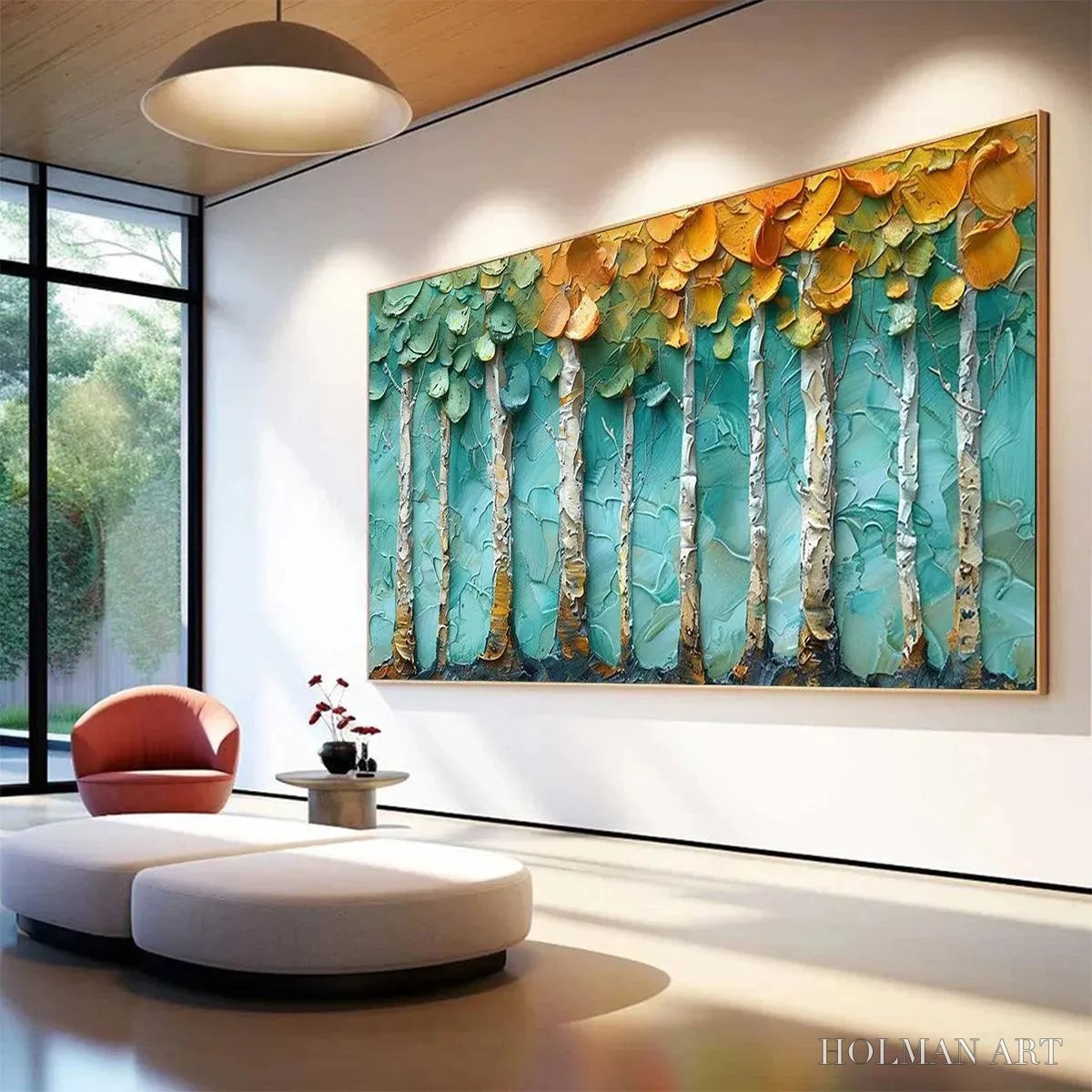 HOLMAN ART Golden Aspen Grove – Textured Forest Painting, Impasto , Horizontal Canvas, Landscape Art - image 4