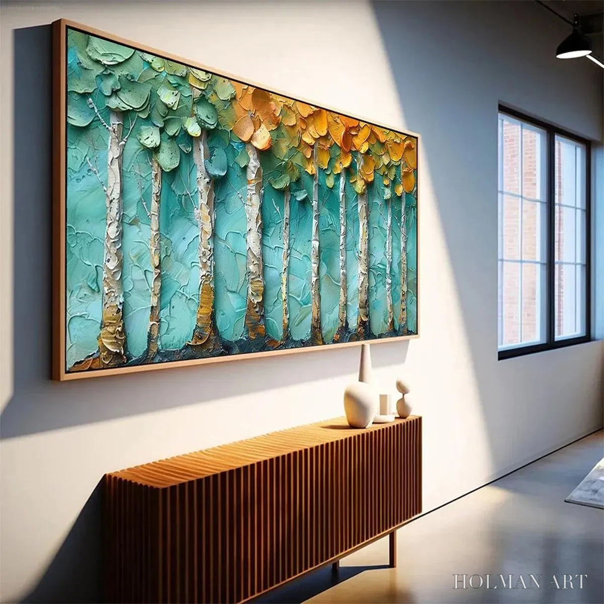 HOLMAN ART Golden Aspen Grove – Textured Forest Painting, Impasto , Horizontal Canvas, Landscape Art - image 5