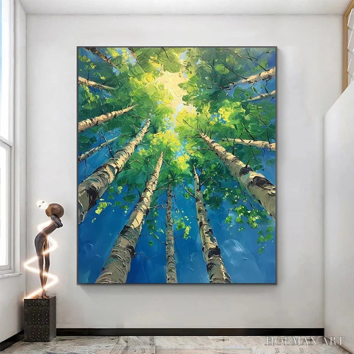 HOLMAN ART Forest Sunrise – Textured Birch Tree Painting, Impasto , Vertical Canvas, Nature Decor - image 2