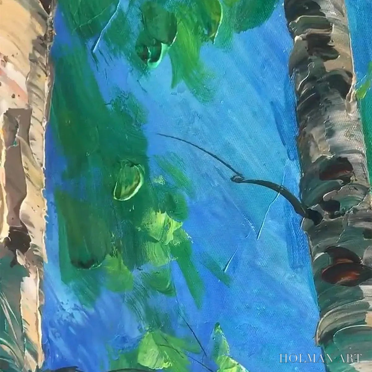 HOLMAN ART Forest Sunrise – Textured Birch Tree Painting, Impasto , Vertical Canvas, Nature Decor - image 3