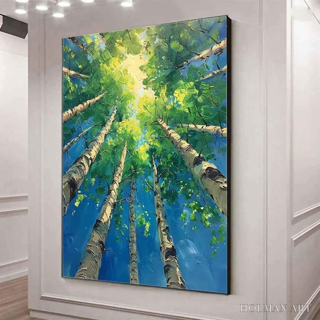 HOLMAN ART Forest Sunrise – Textured Birch Tree Painting, Impasto , Vertical Canvas, Nature Decor - image 4