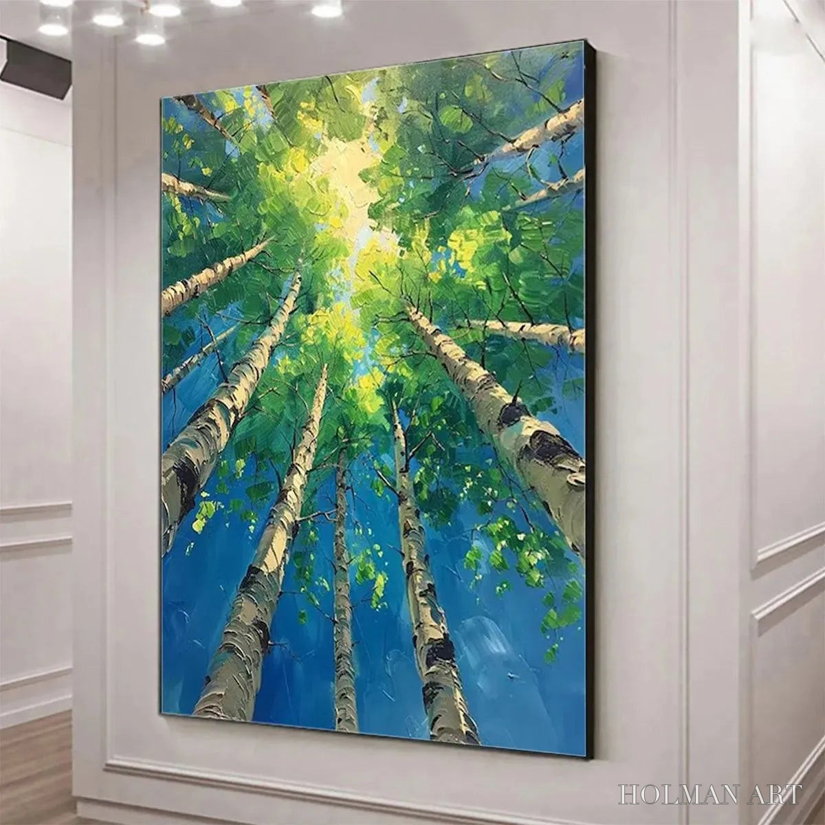 HOLMAN ART Forest Sunrise – Textured Birch Tree Painting, Impasto , Vertical Canvas, Nature Decor - image 4