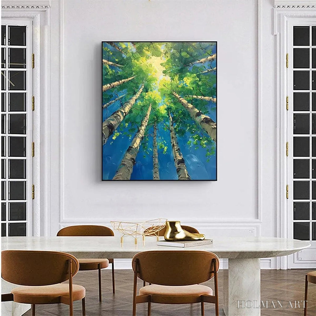 HOLMAN ART Forest Sunrise – Textured Birch Tree Painting, Impasto , Vertical Canvas, Nature Decor - image 5