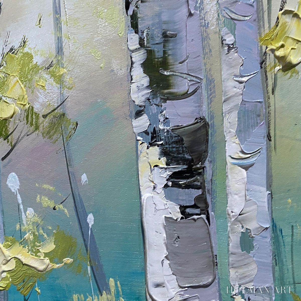 HOLMAN ART Aspen Grove – Textured Birch Tree Painting, Green and Yellow Forest , Panoramic Canvas, Nature-Inspired Decor - image 6