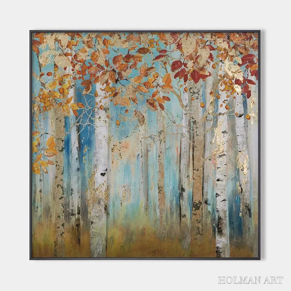 HOLMAN ART Golden Autumn Forest – Textured Autumn Forest Painting, Square - image 1