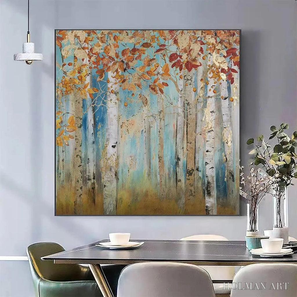 HOLMAN ART Golden Autumn Forest – Textured Autumn Forest Painting, Square - image 2