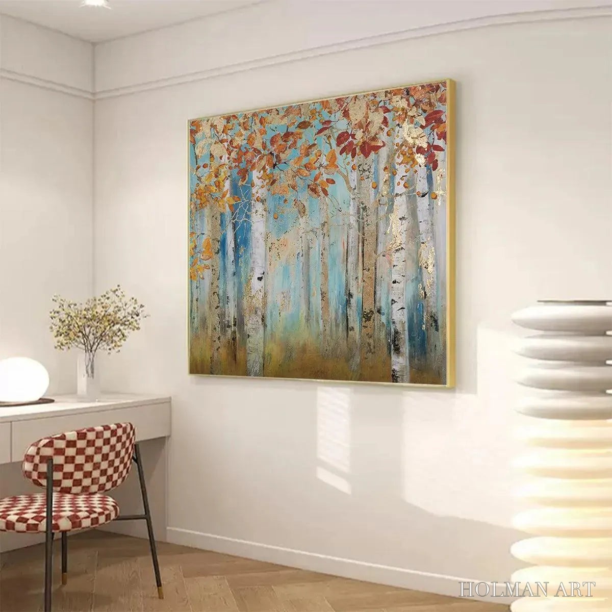 HOLMAN ART Golden Autumn Forest – Textured Autumn Forest Painting, Square - image 5