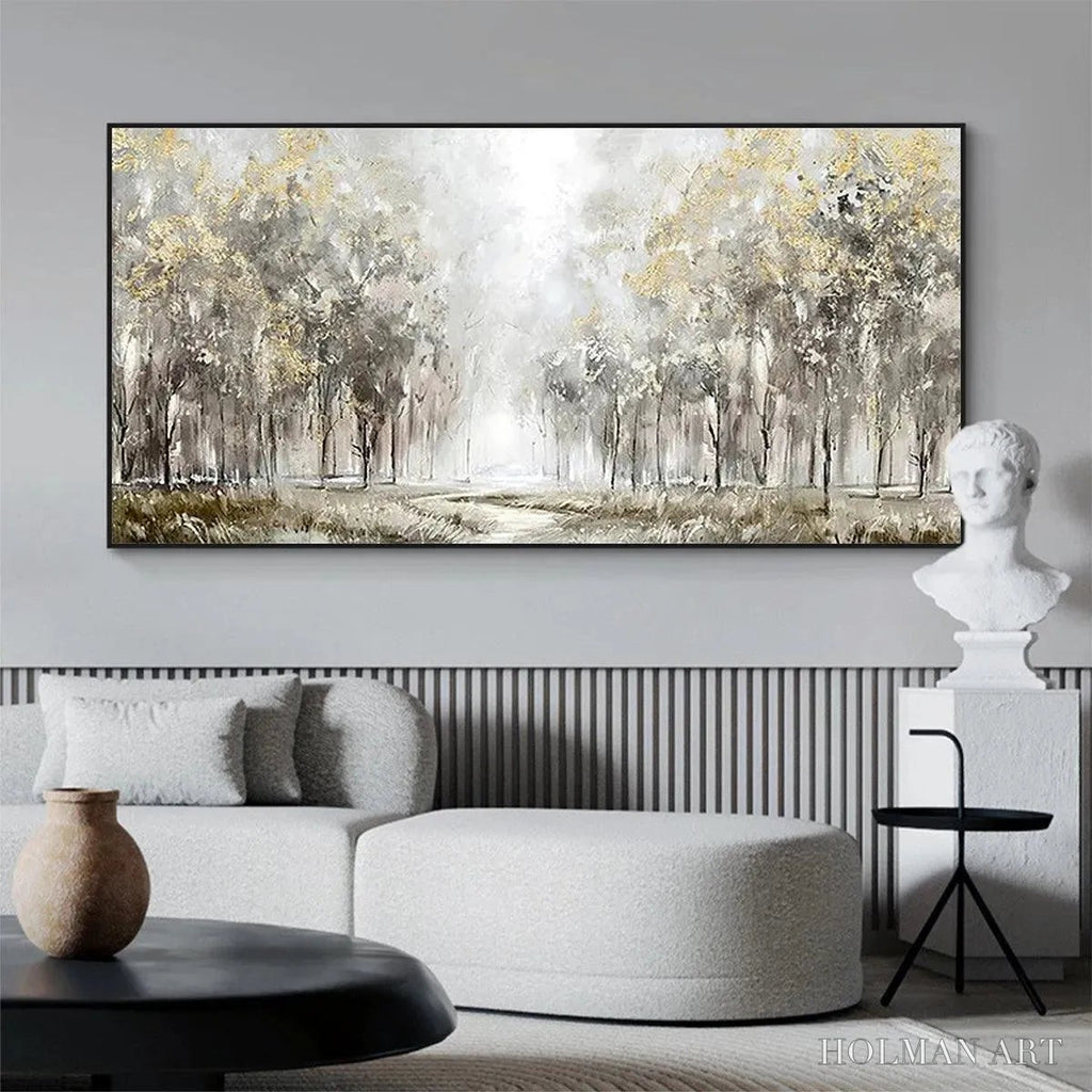 HOLMAN ART Golden Forest Path – Textured Forest Landscape Painting, Panoramic - image 6