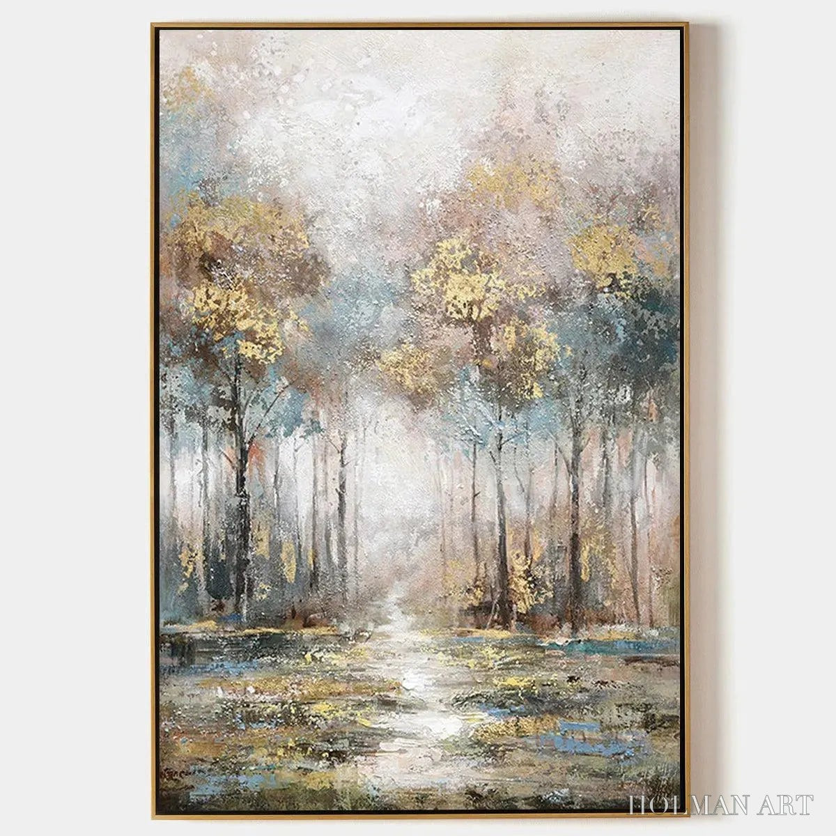 HOLMAN ART Golden Forest Path – Textured Forest Landscape Painting, Vertical - image 1