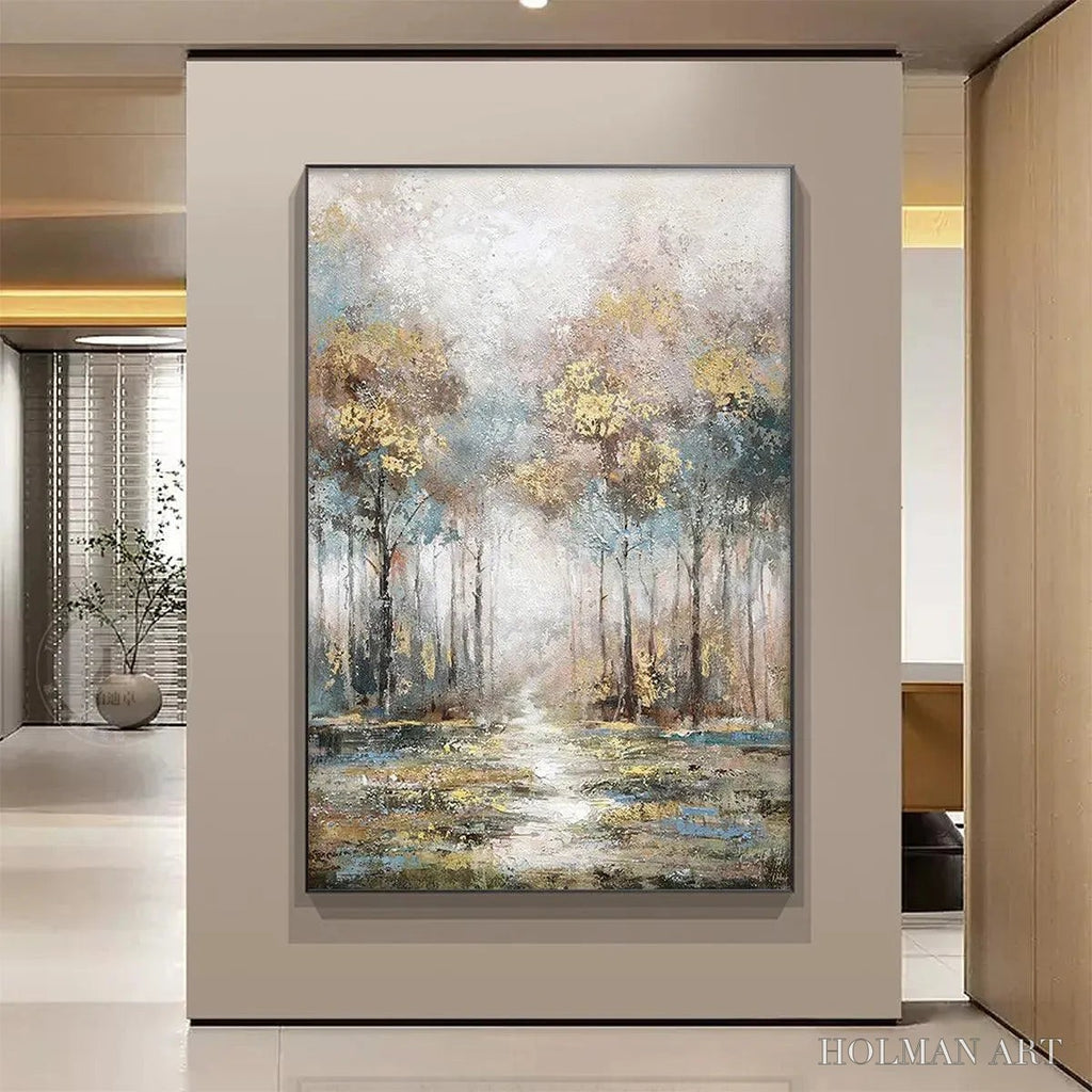 HOLMAN ART Golden Forest Path – Textured Forest Landscape Painting, Vertical - image 2