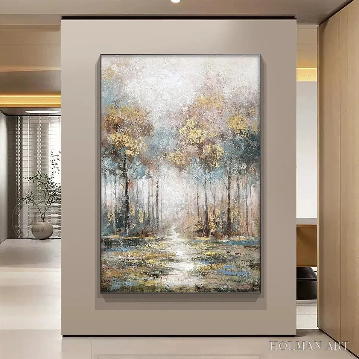 HOLMAN ART Golden Forest Path – Textured Forest Landscape Painting, Vertical - image 2