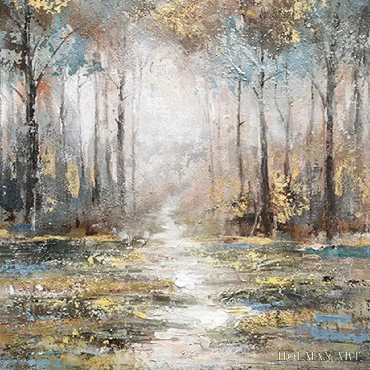 HOLMAN ART Golden Forest Path – Textured Forest Landscape Painting, Vertical - image 5