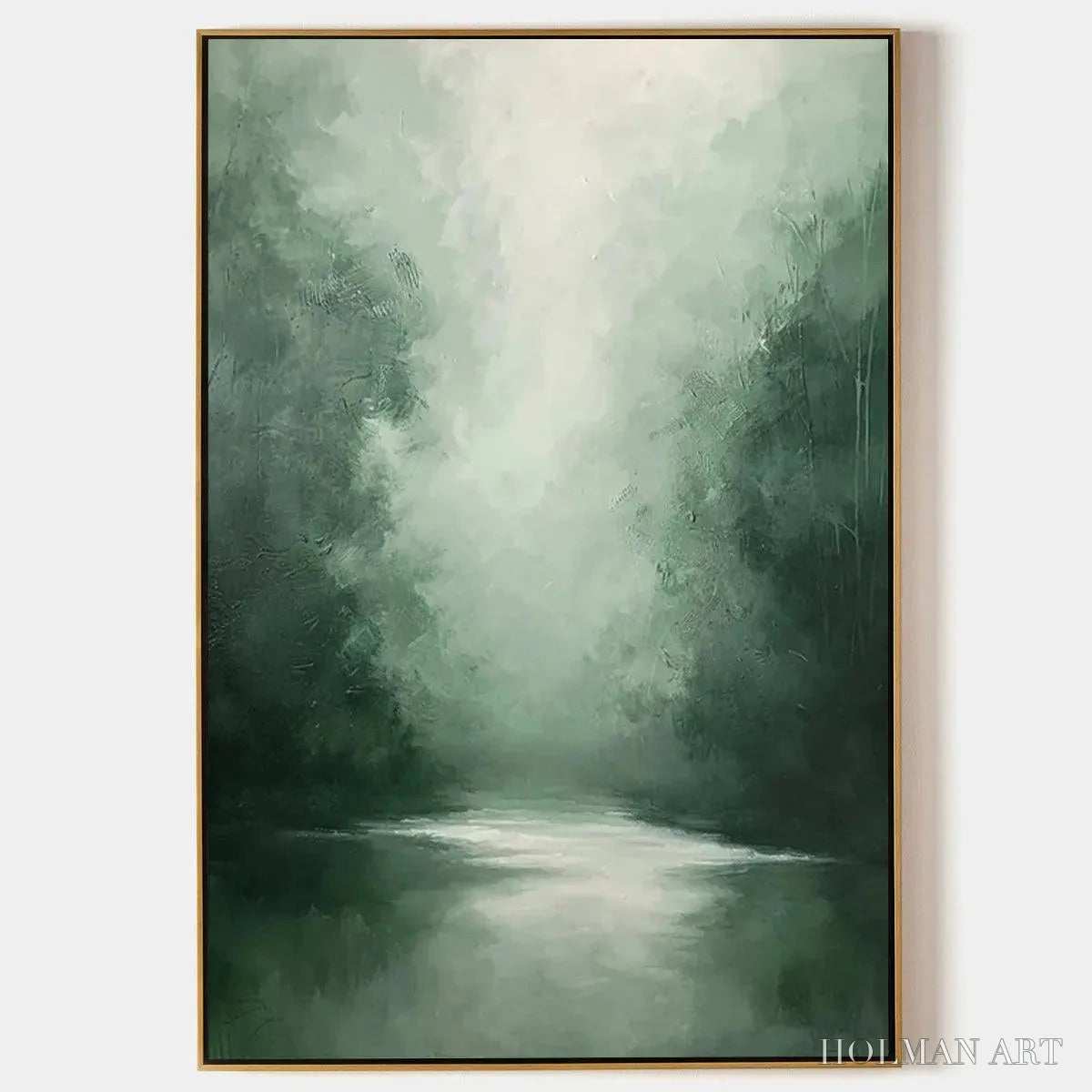 HOLMAN ART Misty Green Forest – Atmospheric Forest Landscape Painting, Vertical - image 1