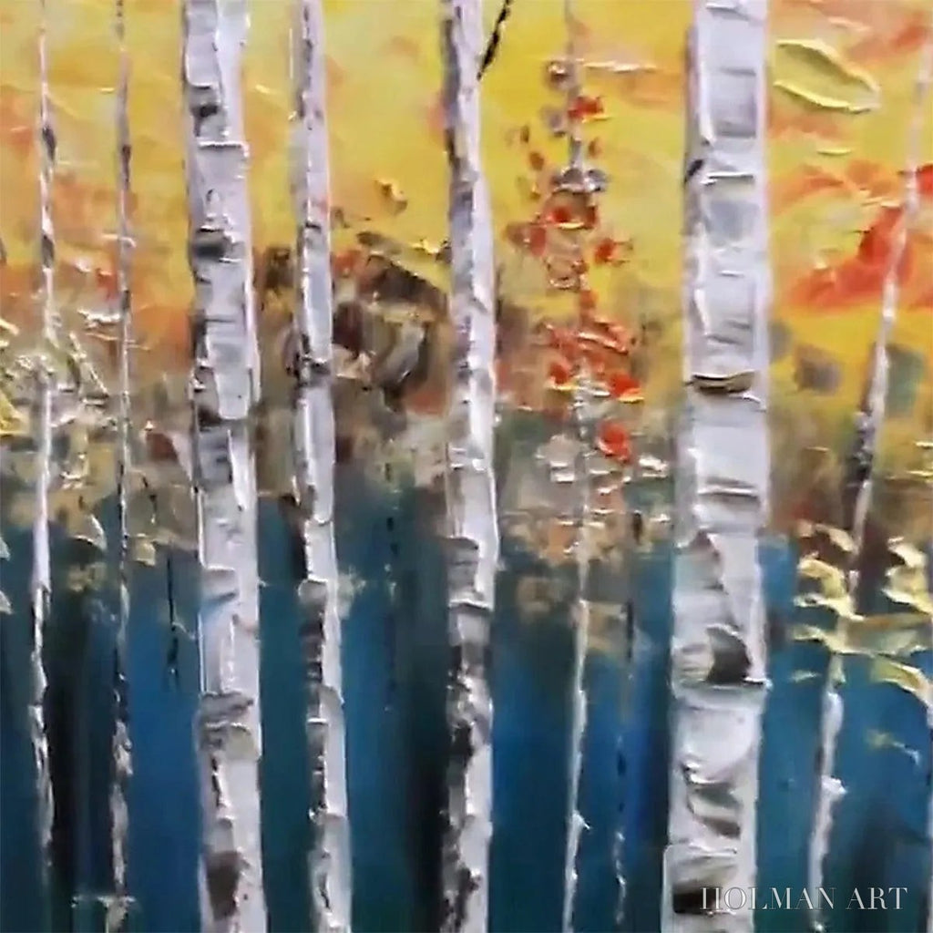 HOLMAN ART Golden Birch Grove – Forest Painting in Yellow and White - image 3