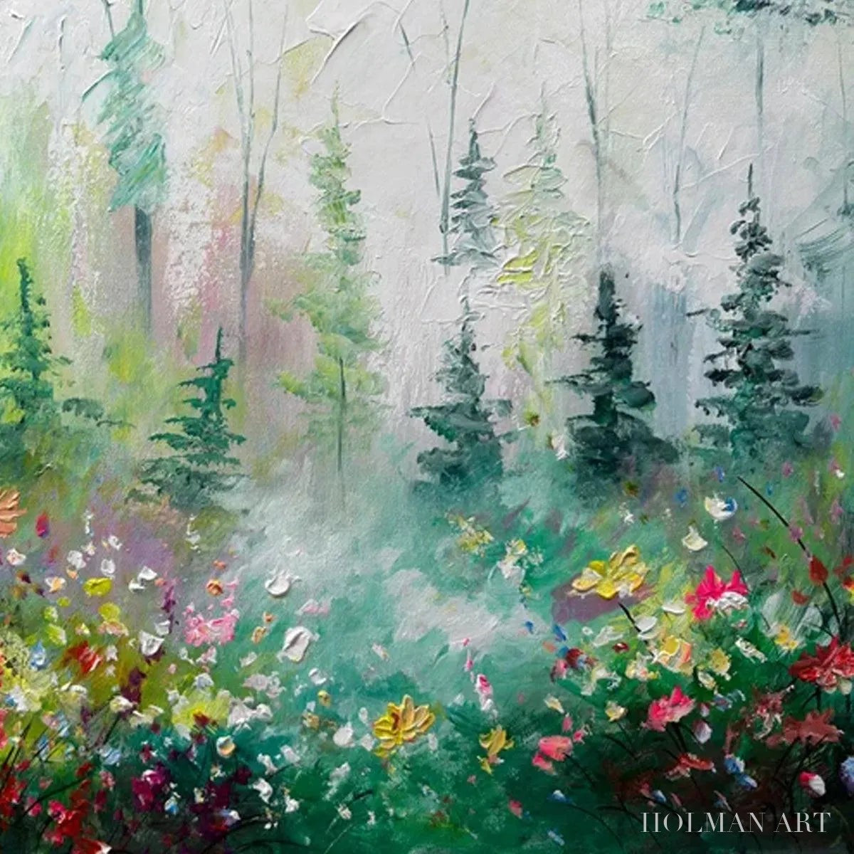 HOLMAN ART Whispering Woods – Impressionistic Forest Landscape Painting with Colorful Wildflowers - image 5