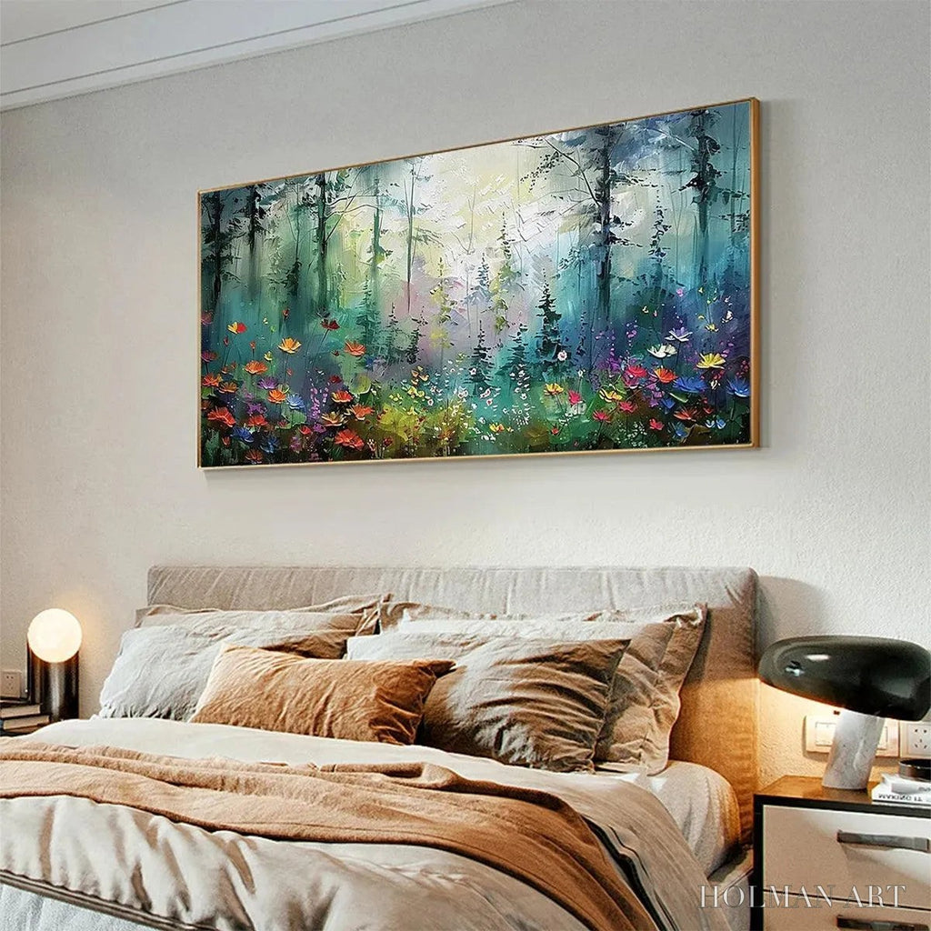 HOLMAN ART Whispering Woods – Impressionistic Forest Landscape Painting with Colorful Wildflowers - image 6