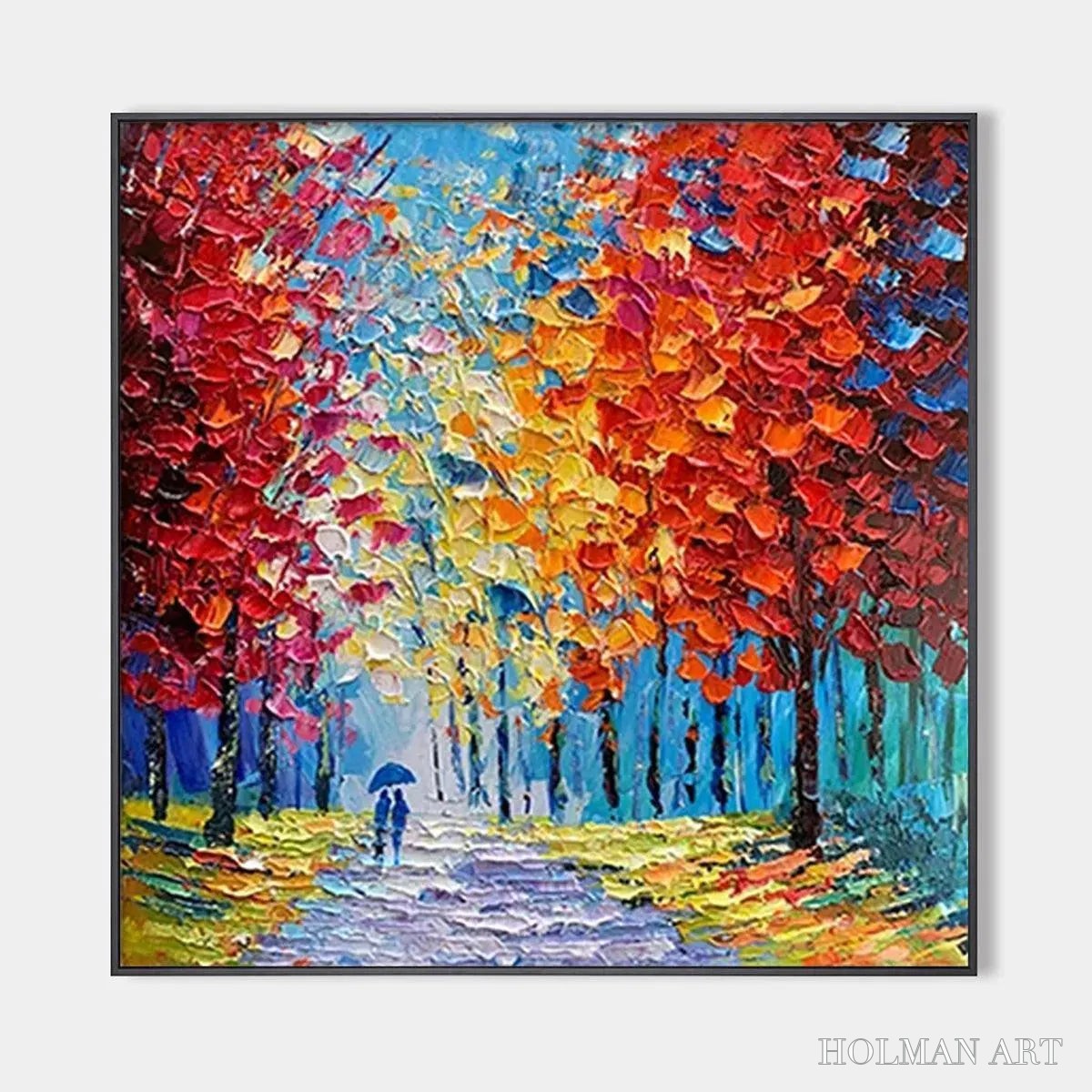 HOLMAN ART Autumn Walk – Textured Impasto Painting of a Couple Walking in an Autumn Forest - image 1