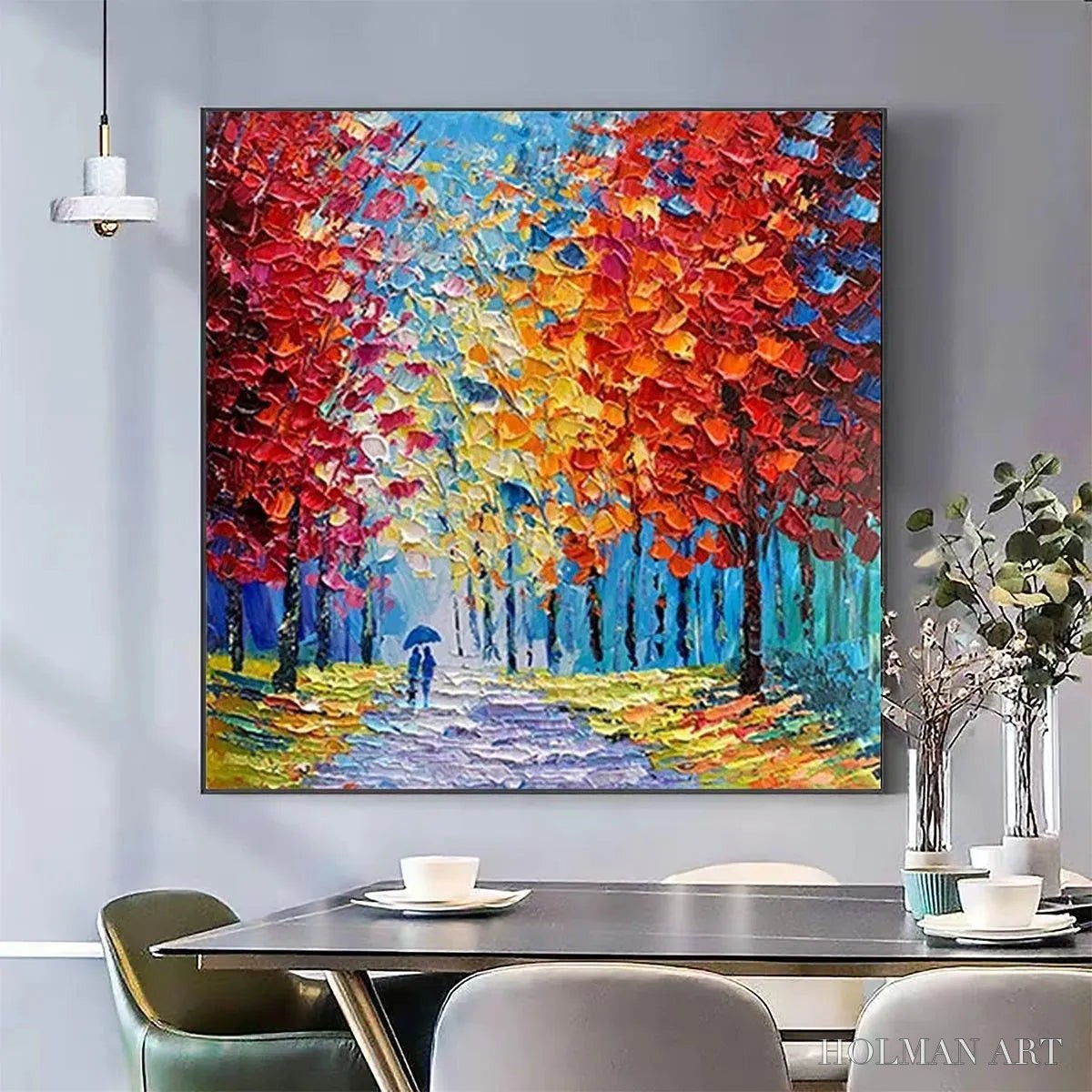 HOLMAN ART Autumn Walk – Textured Impasto Painting of a Couple Walking in an Autumn Forest - image 3