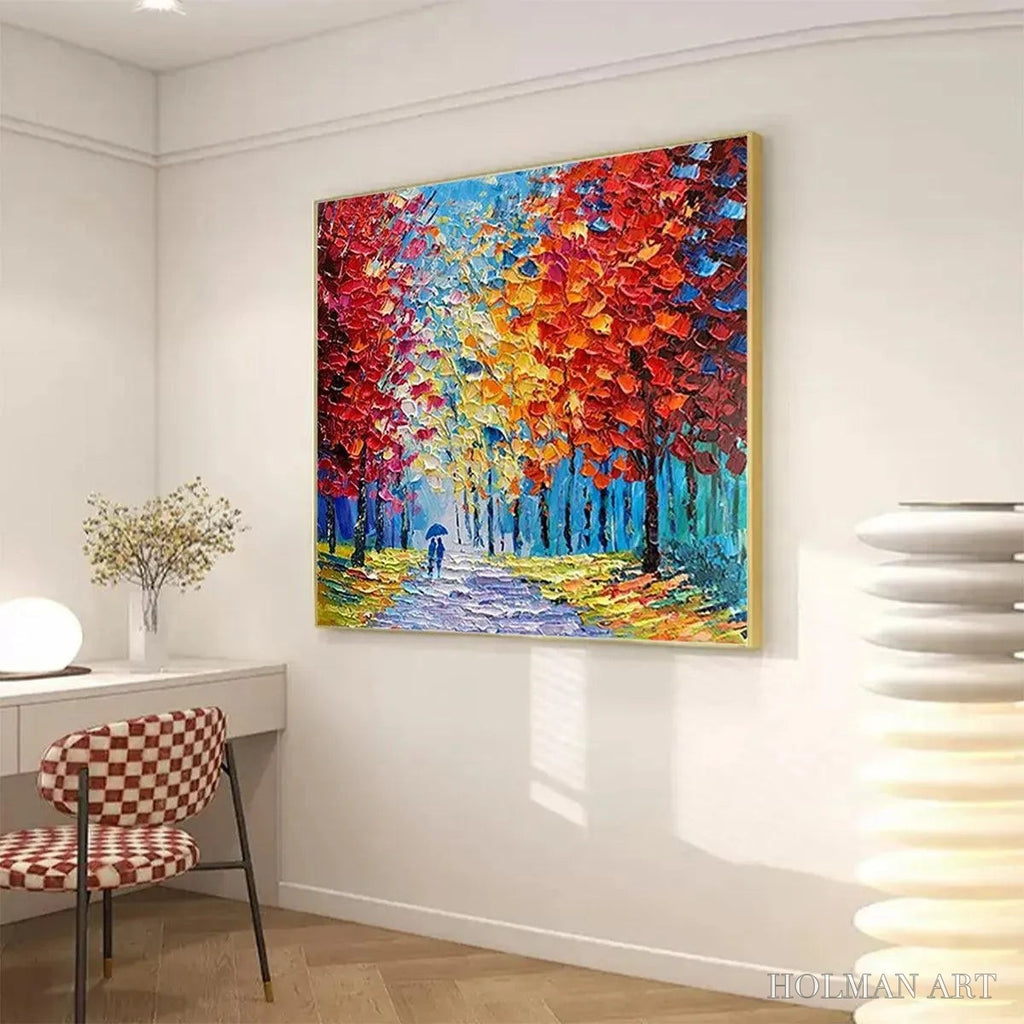 HOLMAN ART Autumn Walk – Textured Impasto Painting of a Couple Walking in an Autumn Forest - image 4