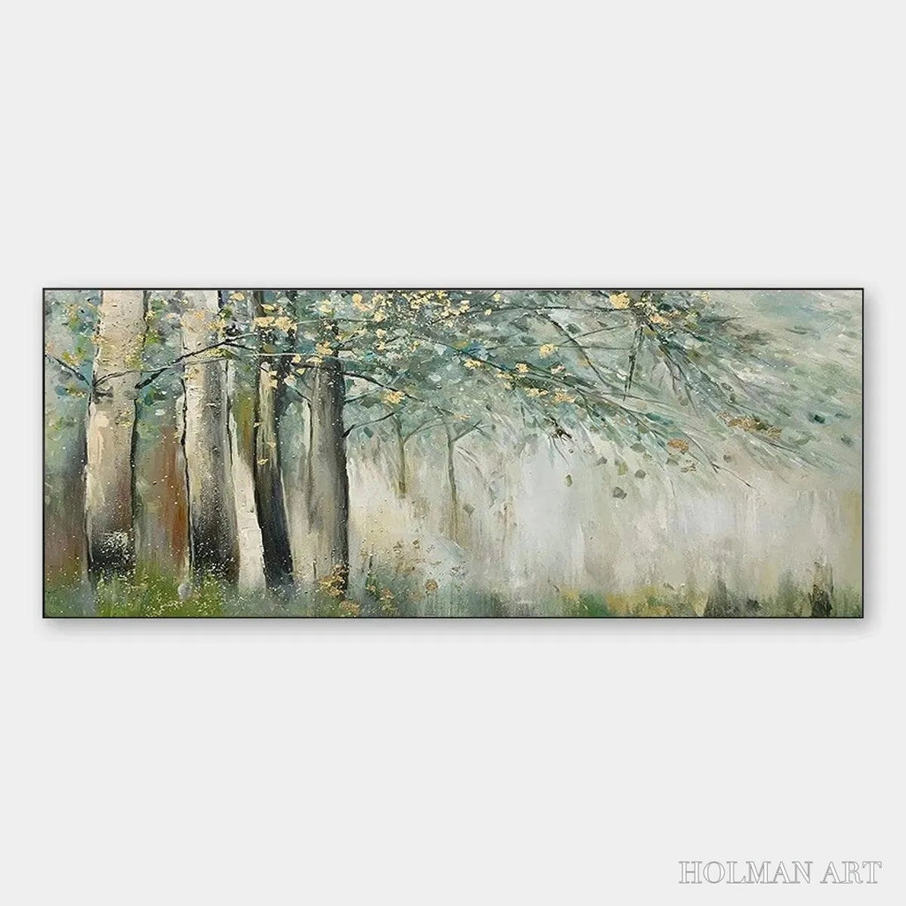 HOLMAN ART Whispering Woods – Serene Green and Gold Forest Landscape Painting - image 1