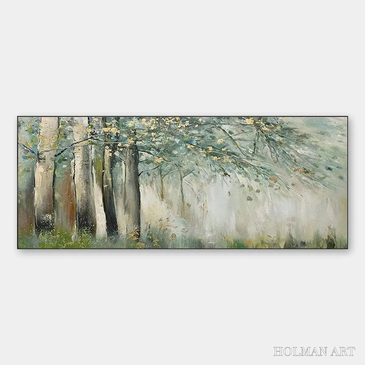 HOLMAN ART Whispering Woods – Serene Green and Gold Forest Landscape Painting - image 1