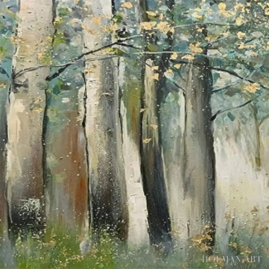 HOLMAN ART Whispering Woods – Serene Green and Gold Forest Landscape Painting - image 4